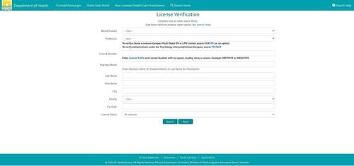 Florida Medical Board License Lookup Search Page Screenshot